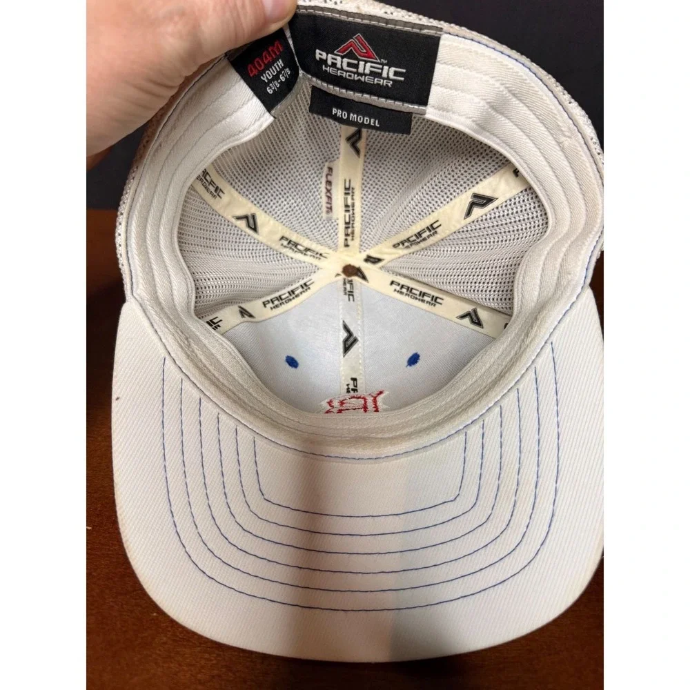 Pacific Headwear 404M Youth Trucker Hat Blue White Red Embroidered B Cap